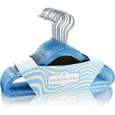 20-Piece Blue Glitter Acrylic Kids Clothes Hangers With Non-Slip Notches