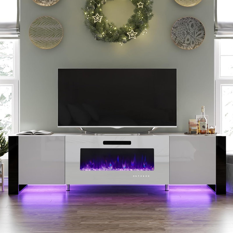 Crédence de rangement Pittston avec foyer inclus, Blanc, 70"