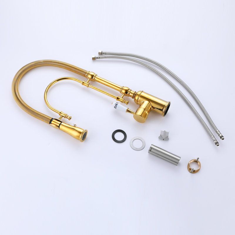 21.26" Kitchen Faucets with Pull Down Sprayer, Solid Brass Spring Commercial Kitchen Sink Faucet