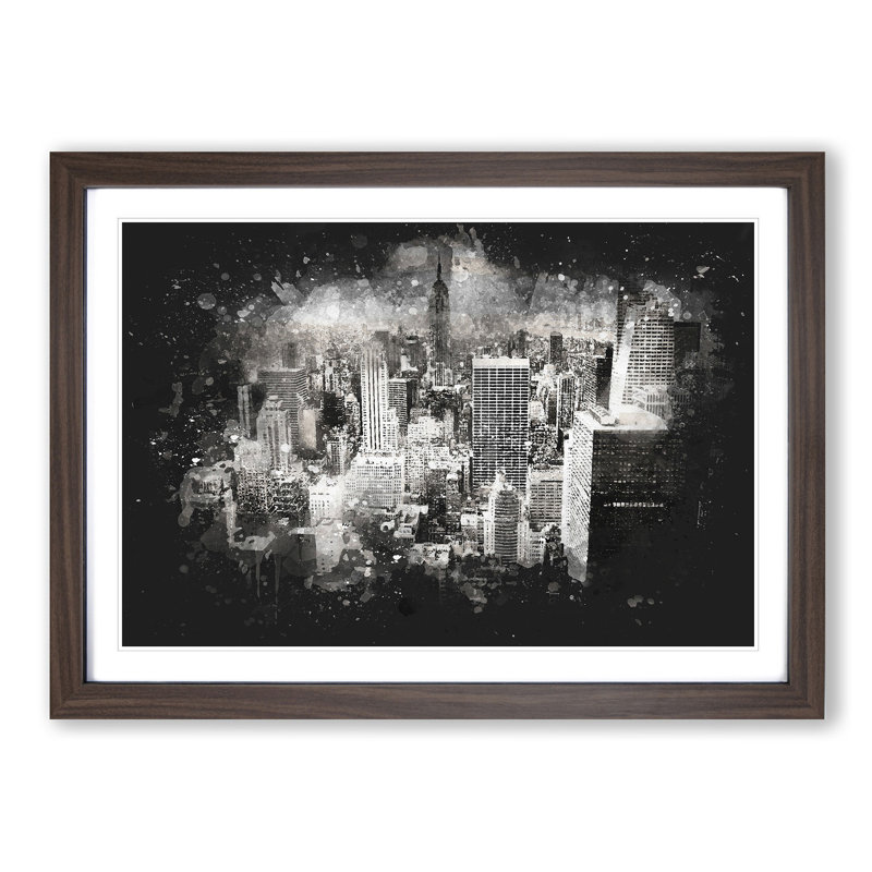 A New York Skyline - Picture Frame Graphic Art Print, 62cm H x 87cm W x 2cm D, Walnut Framed