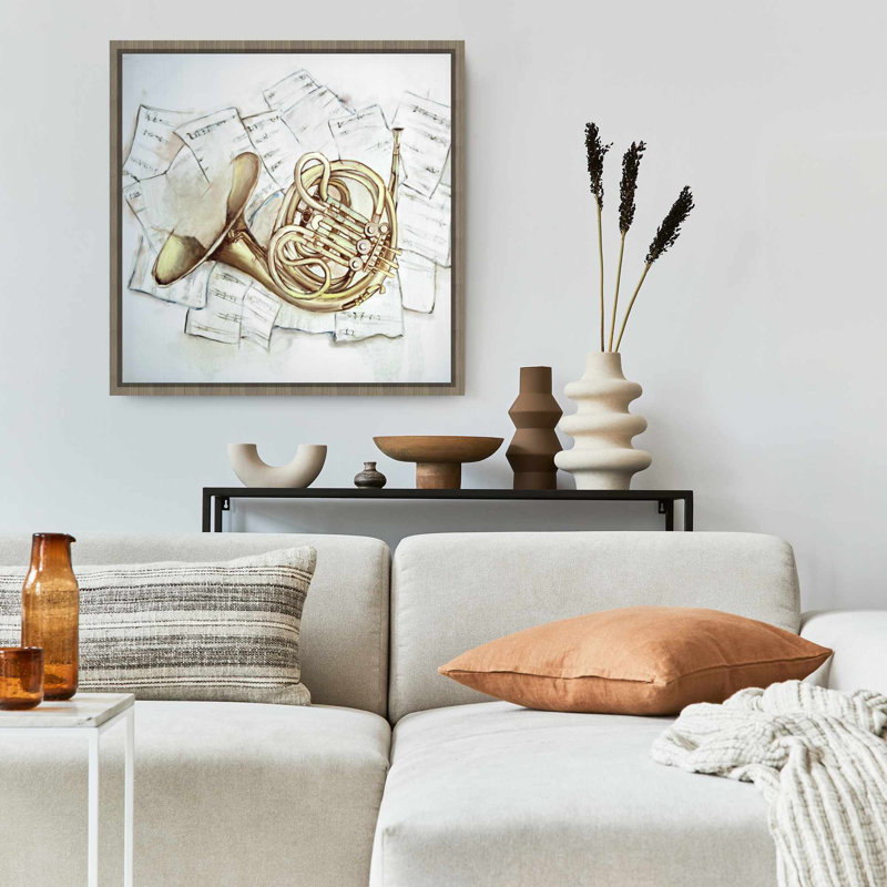 Toile blanche pour chambre musicale | Cor sur feuille de musique décor, Brun