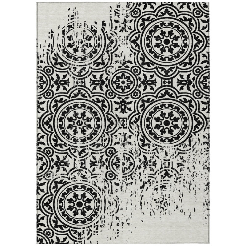 Tapis intérieur / extérieur 3 pi x 5 pi noir et ivoire lavable