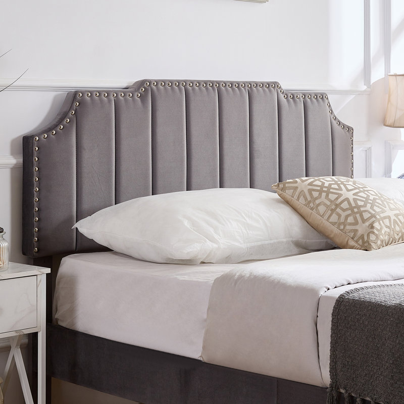 Grand lit avec tête de lit capitonnée réglable, lit plateforme, sommier et sommier, Grand lit, Gris