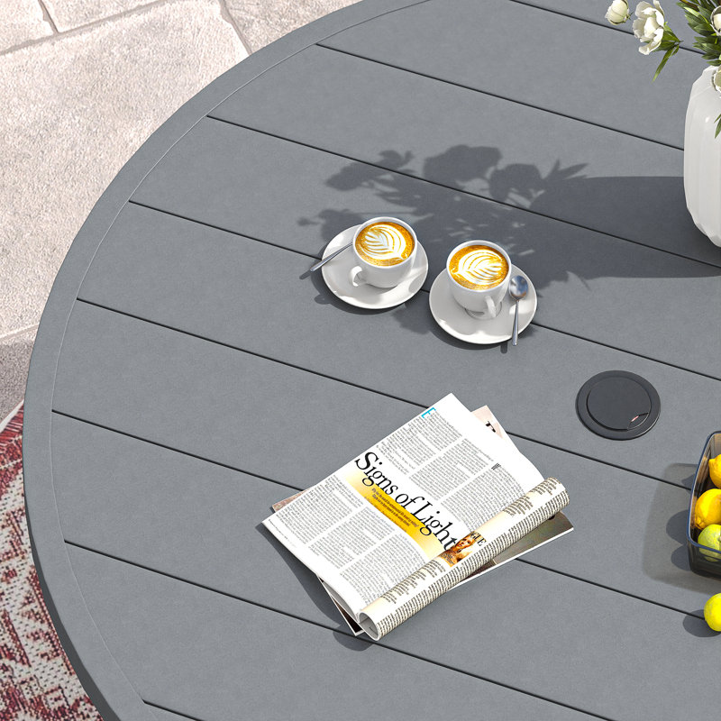 60" Patio Dining Set with Metal Round Dining Table and 8 Metal Armrest Chairs, Gray/Gray