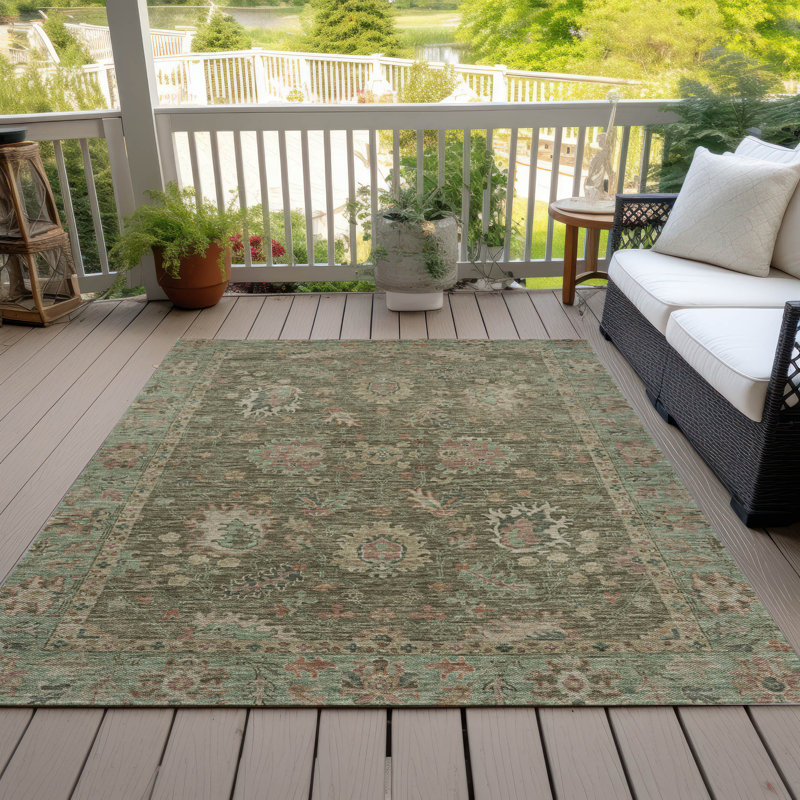 Tapis olive intérieur / extérieur lavable à la machine Xhevrie, Rectangle 5 pi x 7 pi 6 po