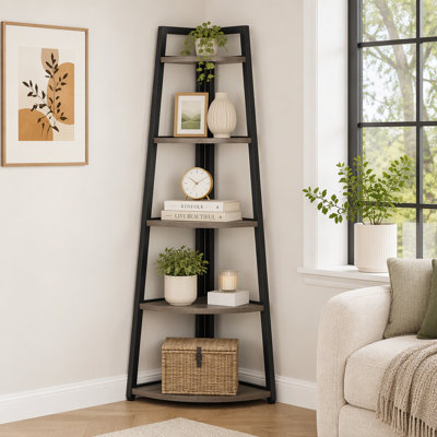 70" Corner Shelf, 5 Tier Corner Storage Rack Ladder Bookcase