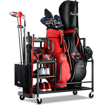 Golf Bags Storage Garage Organizer Golf Bag Stand For Golf Bags, Clubs, Balls, Golf Equipment Accessories, Golf Bag Storage Rack With Wheels For Garag -  17 Stories, 6089FADC15D745DDA7C9CAC26A5CC3CA