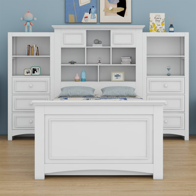 Lit plateforme en bois avec armoire verticale tout-en-un et 4 tiroirs Cattrall