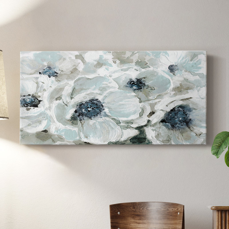 Blues en fleurs - Toile tendue avec châssis - Prêt à accrocher, H 16 po x l 32 po