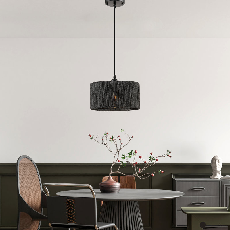 Luminaire suspendu tambour noir mat 1 lumière