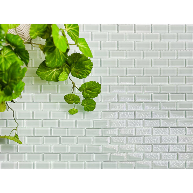 Free Flow 1 in. x 2 in. Glass Straight Edge Brick Mosaic Wall & Pool Tile