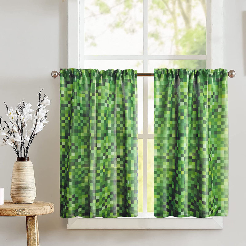 Rideaux Popeline Pixelated Squares, Vert