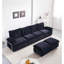 Canapé modulaire en tissu d'ameublement en velours côtelé 4 places avec 2 repose-pieds, noir