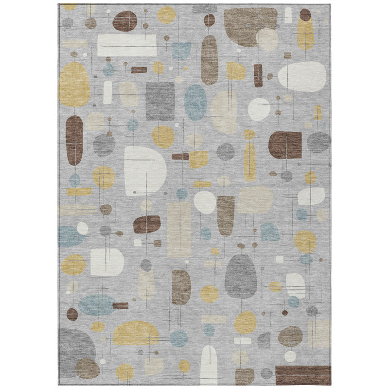 Machine Washable Indoor/Outdoor Jourdan ACN2393 Mid-Century Modern Rug, Rectangle 8' x 10'