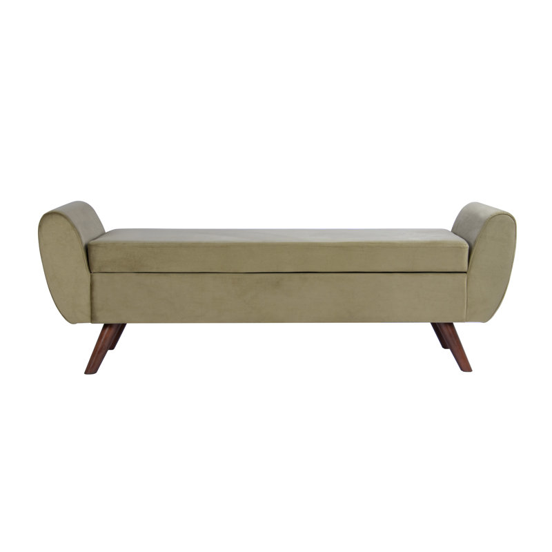 Banc de rangement rembourré Amsi, Velours vert sauge