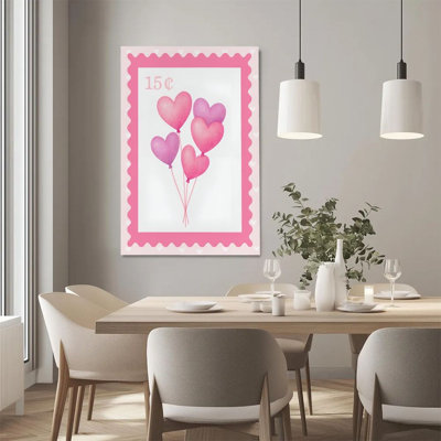 2D Flat, 1Pc Framed Canvas Wall Art, Heart-shaped Balloons, Romantic Elements in Pink, Watercolor Hand-painted Style Art Print Canvas Poster Painting Room Wall Decor, Ideal Gift For Valentine's Day, Ready To Hang