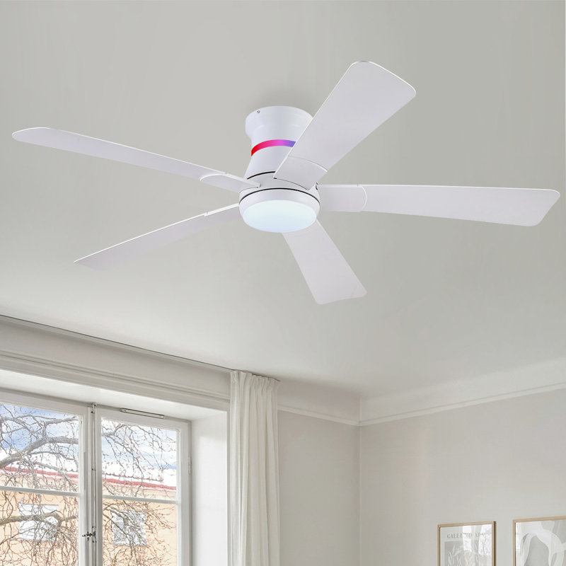 46" 5-blade Ceiling Fan With Led Light Kit And Remote Control, White, 52"