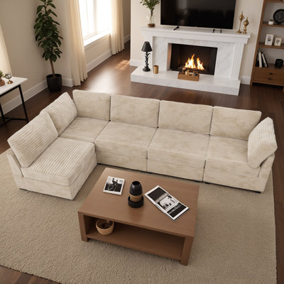 Large L-Shaped Modular Sectional Couch, Modern Plush Corduroy Sleeper Sectional Sofa For Living Room, Office, Bedroom
