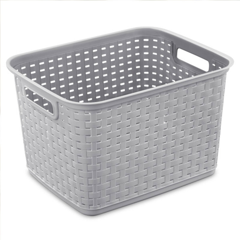 Cement Gray Wicker Weave Plastic Storage Basket Set of 6