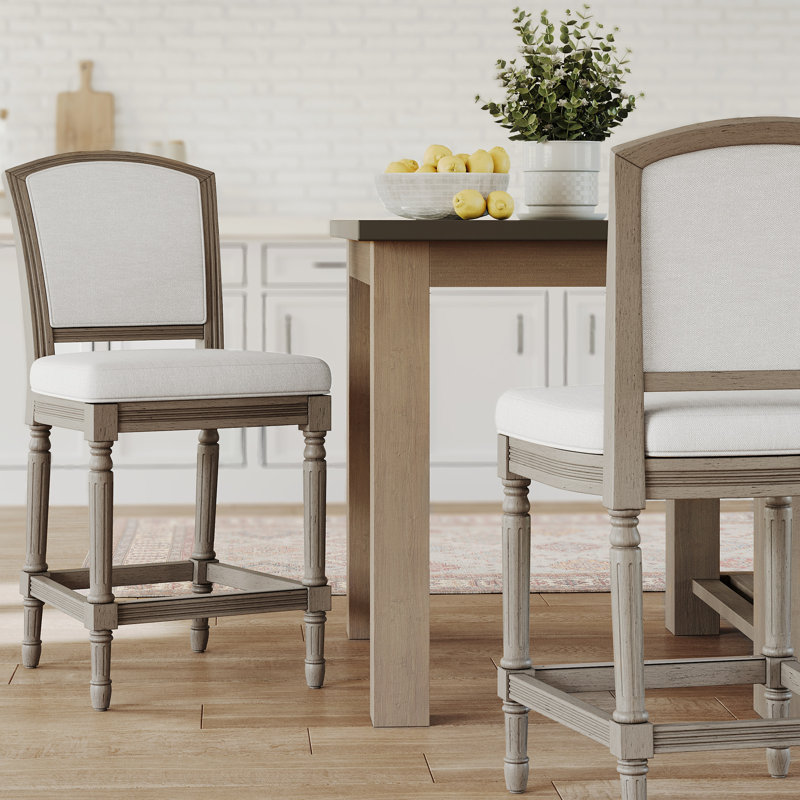 Tabouret de bar à hauteur de comptoir gris patiné de 26 po avec dossier rembourré, texturé, dans la salle à manger et la table de pub Tabouret de 26 po, gris, siège pour la cuisine
