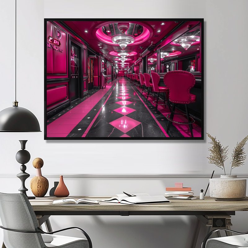 Casinos rose / noir et chanceux - Art mural, Toile avec cadre flottant noir, H 12 po x l 20 po x P 1 po
