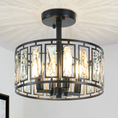 Kyersten 12.5 In. 4-Light Modern Small Crystal Black Semi Flush Mount Ceiling Light