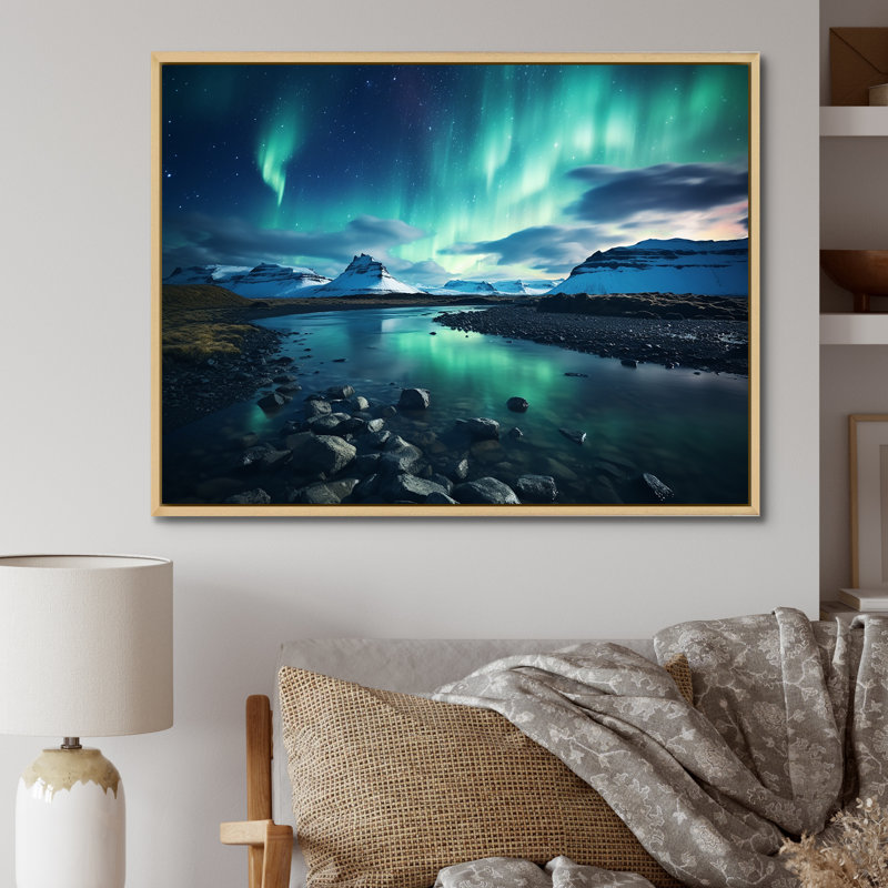 «Islandais Borealis Winter s Aurora I - Aurora Borealis», art mural encadré, Cadre flottant brun, H 16 po x l 32 po x P 1 po