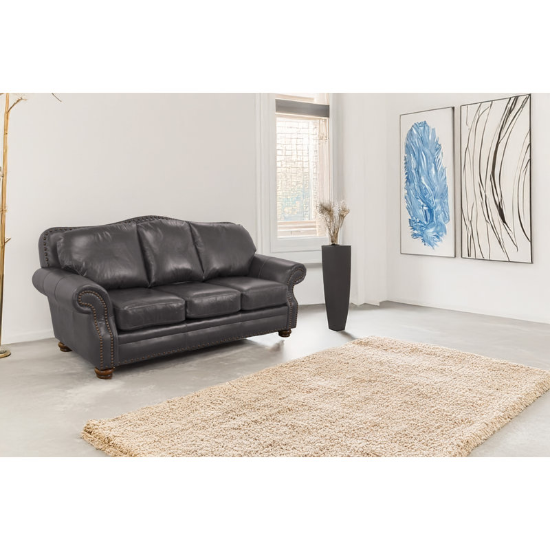 Somto 96" Genuine Leather Rolled Arm Sofa