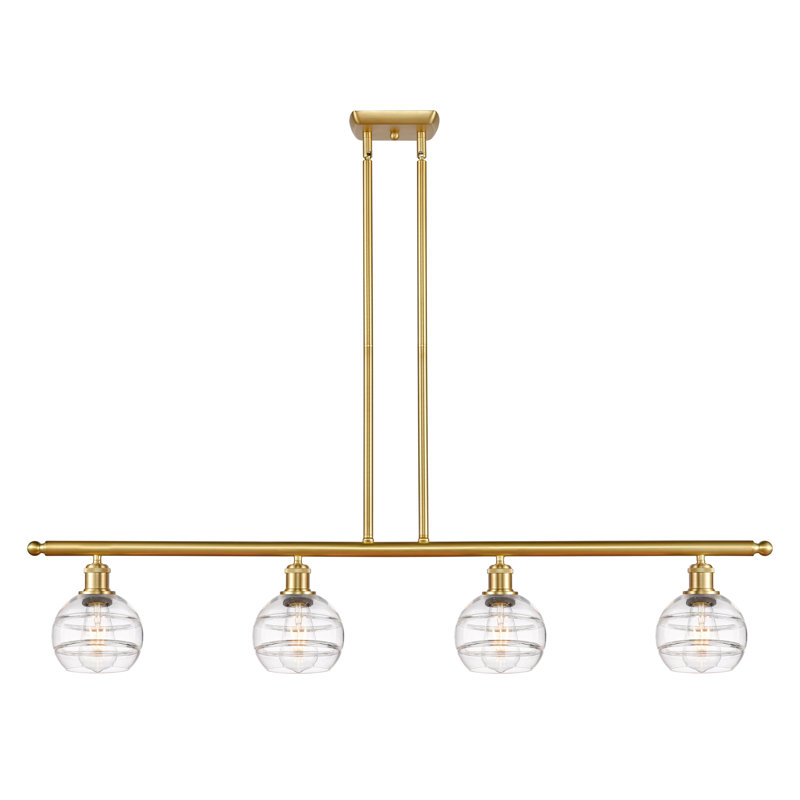 Luminaire suspendu pour îlot de cuisine à 4 lumières Chartoff, Transparent, Chrome poli blanc