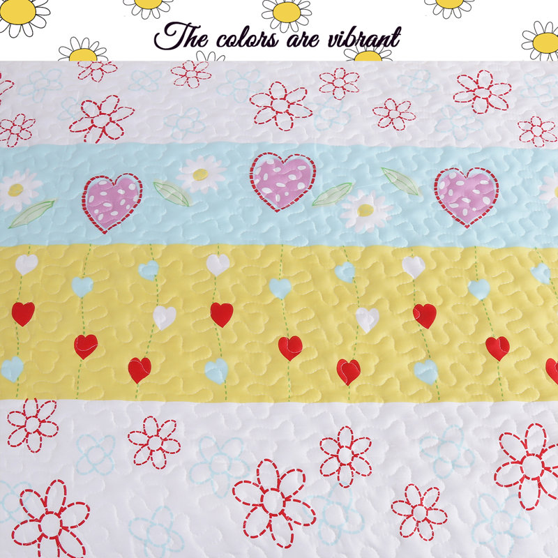 Floral Heart Print Reversible Cotton Twin Quilt Set