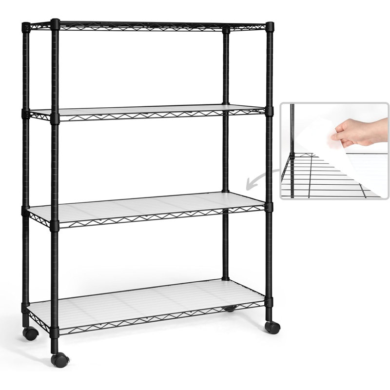 Rayonnage à hauteur réglable à 4 niveaux CAPHAUS NSF avec roues, pieds de nivellement et doublure, 36 x 14 x 54 po, noir
