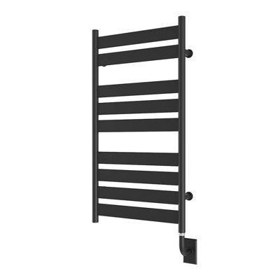 Chauffe-serviettes électrique câblé mural 19,5 po x 37 po Romano - noir mat, rempli de liquide, comprend un interrupteur intelligent programmable, garantie à vie