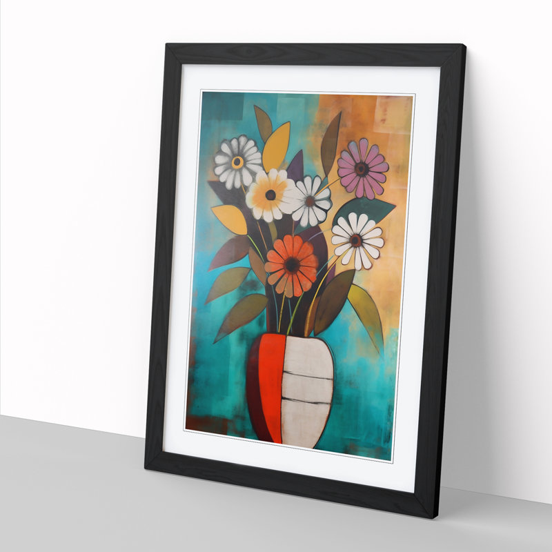 FRM-V0523-911X Flowers Mid Century Vol.1 - Single Picture Frame Print, 34cm H x 25cm W x 2cm D, Black Framed