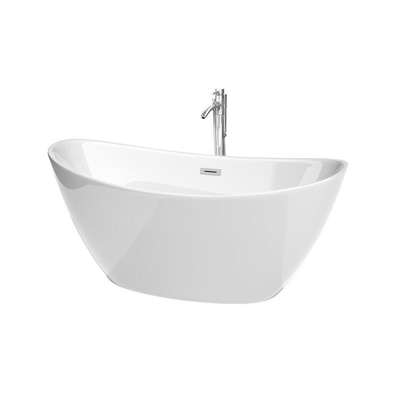 Dorrit 60" x 32" Freestanding Soaking Acrylic Bathtub with Faucet, Polished Chrome