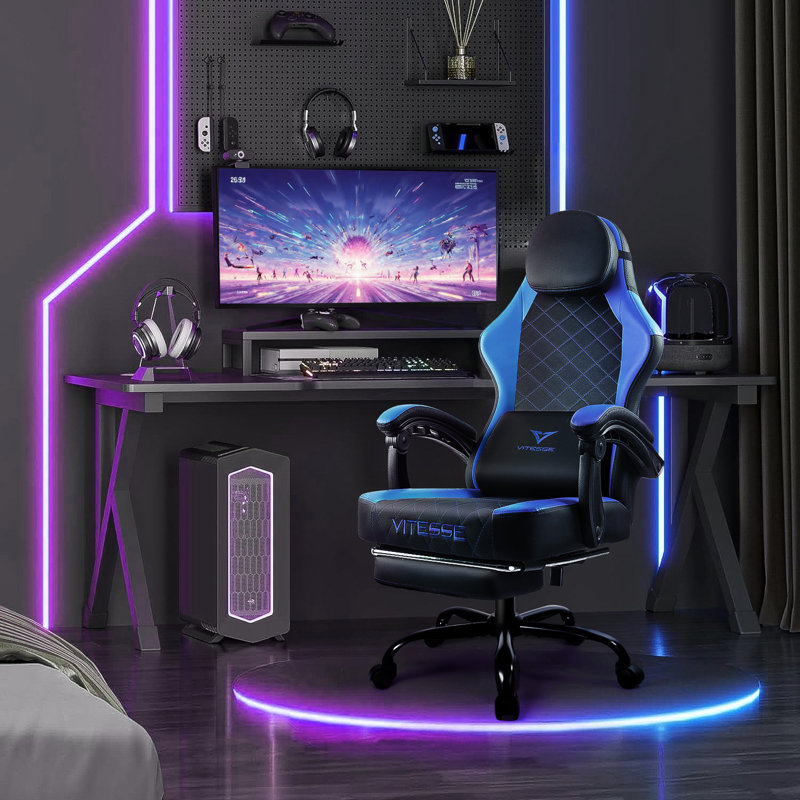 Adjustable Reclining Ergonomic Game Chair, Blue