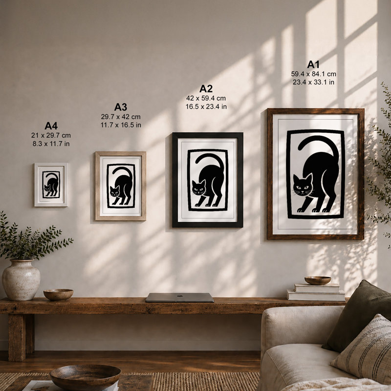 Grinning Cat Graphic Art - Framed Print, A2 - 59.4 x 42.0 cm, White