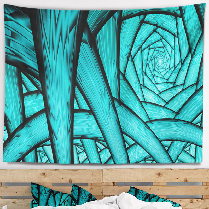 Tapisserie à tunnels sans toile abstraite turquoise, H 32 po x l 39 po