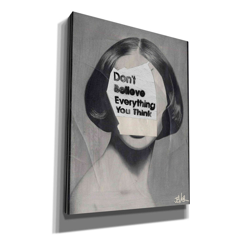 «Think» par Loui Jover, toile, art mural, H 16 po x l 12 po x P 0,75 po
