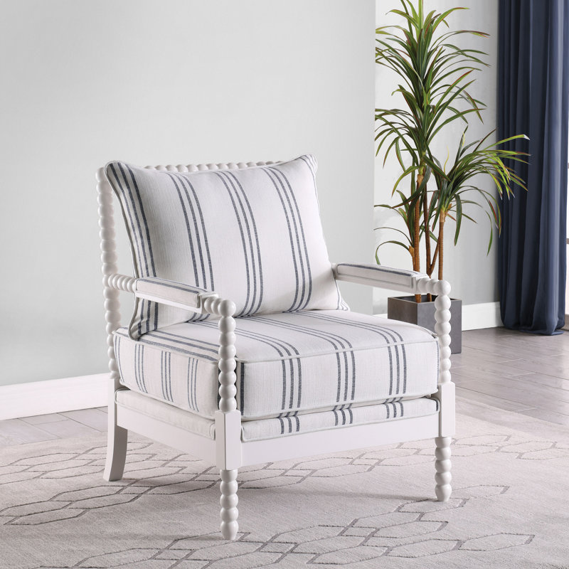 Fauteuil d'appoint Herndon, Rayures bleu marine, Blanc