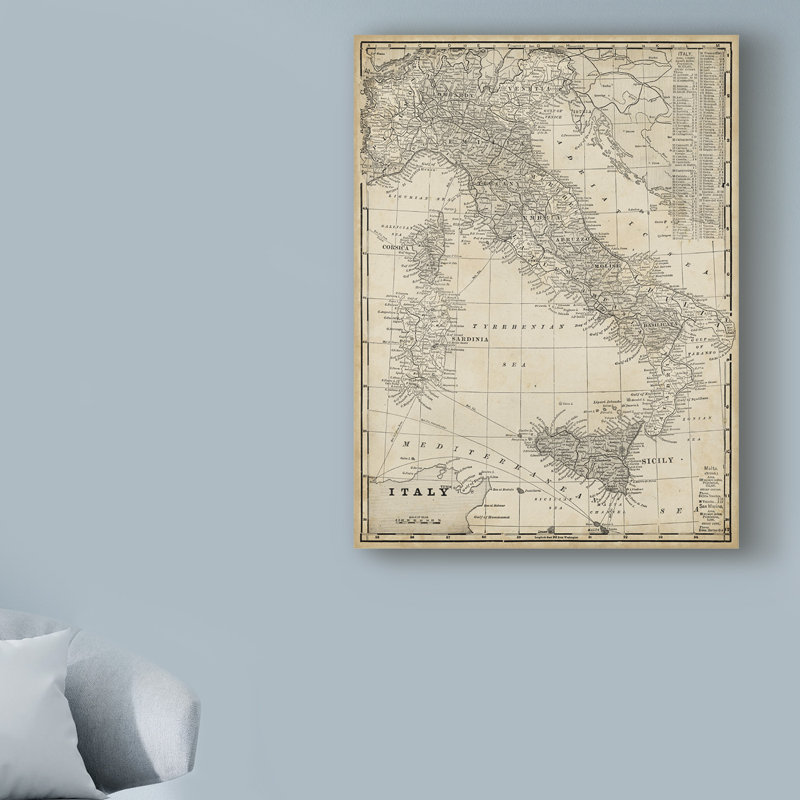 « antique map of italie », reproduction d’impression sur toile tendue, H 32 po x l 24 po x P 2 po