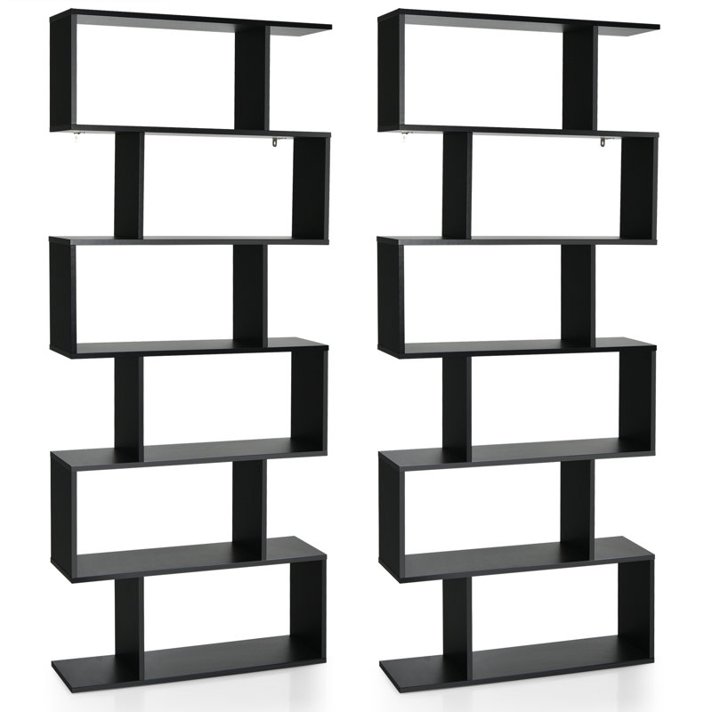 Modern 6-Tier S-Shaped Coffee Wooden Bookshelf