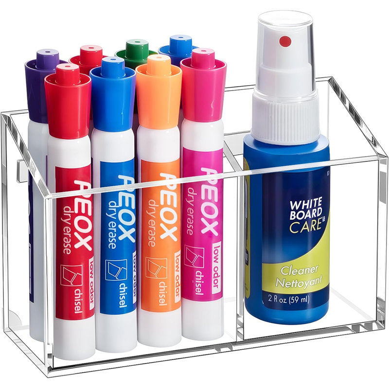 Porte-marqueur magnétique effaçable à sec pour tableau blanc et réfrigérateur, porte-stylo antidérapant en acrylique pour salle de classe, aimant pour réfrigérateur, accessoires d'organisation de casier, fournitures scolaires et pour enseignants (transparent)