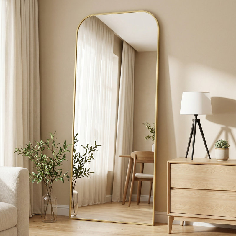 Miroir surdimensionné arqué en métal surdimensionné, Doré, 78 po x 38 po