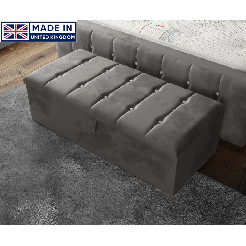 Tullyrusk 102cm Wide Tufted Rectangle Striped Standard Ottoman with Storage, Grey