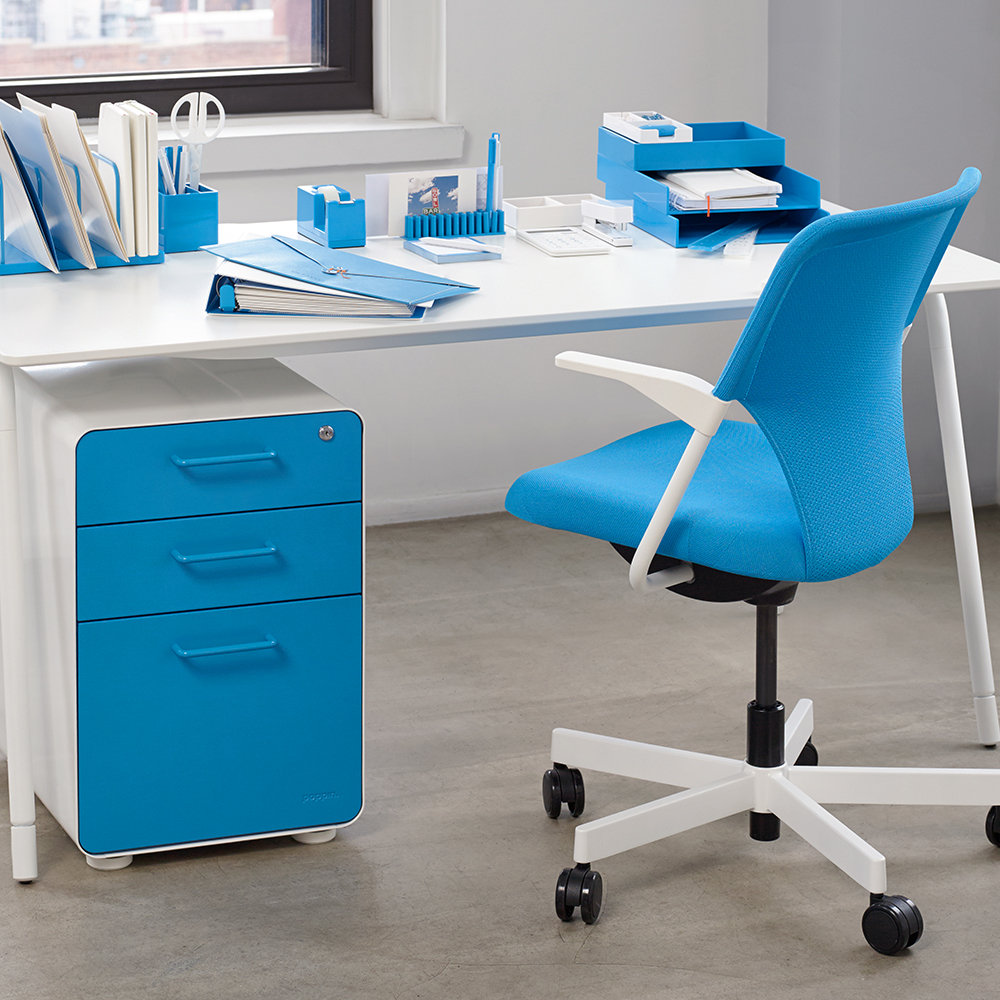 Stow Filing Cabinet, White/Pool Blue, Without Caster
