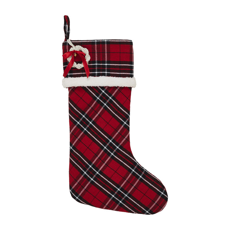 Chaussette de Noël écossaise rouge et noire 11 x 18