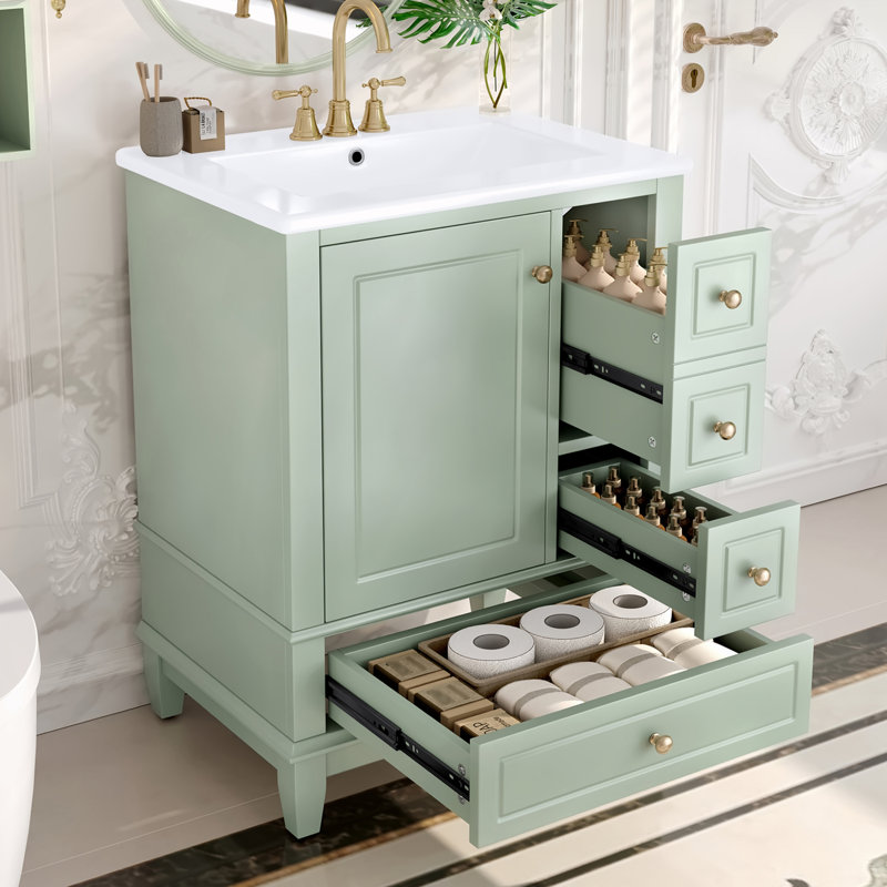 Bathroom Vanity with Sink and Drawers, Light Green