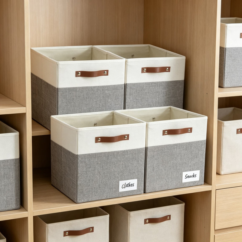 Bacs de rangement pliables en tissu avec poignées en polyuréthane renforcé, paniers de rangement pliables pour tablettes de placard, paquet de 4, 13 x 13 x 13 po
