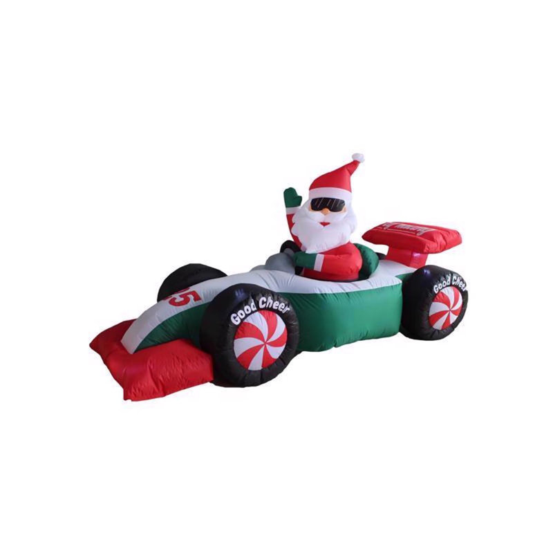 Inflatable Barrel Racing Red Barrel Studio® LED Clear Santa with Race Car 4 ft. Inflatable | Wayfair