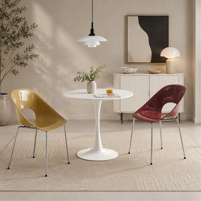 White Round Table, Modern Dining Table, MDF Top And Steel Base Tulip Round Kitchen Table, Mid Century Coffee Table For Living Room 24 Inch, Oval Dining Table